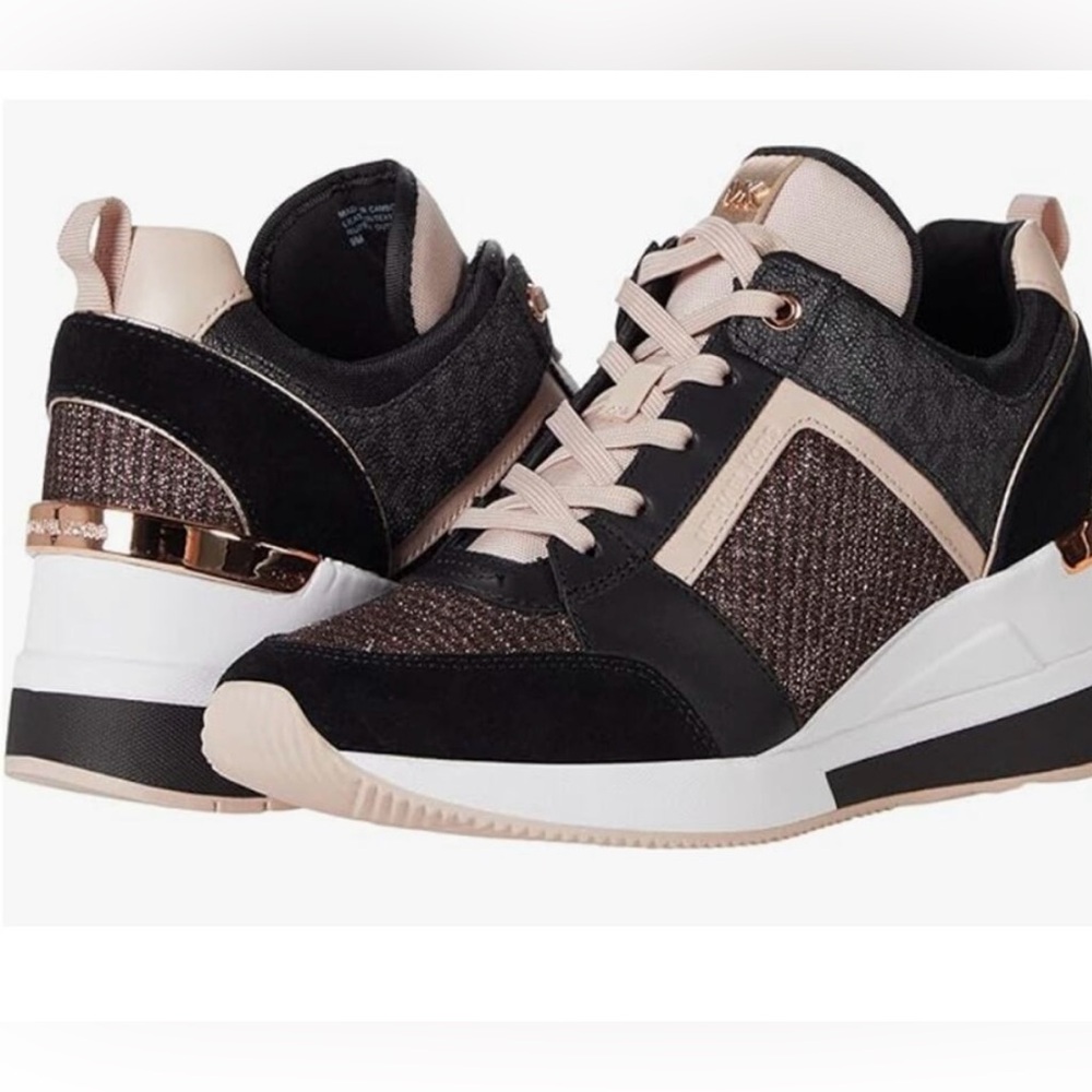 Michael Kors Georgie trainers black rose wedge sneakers